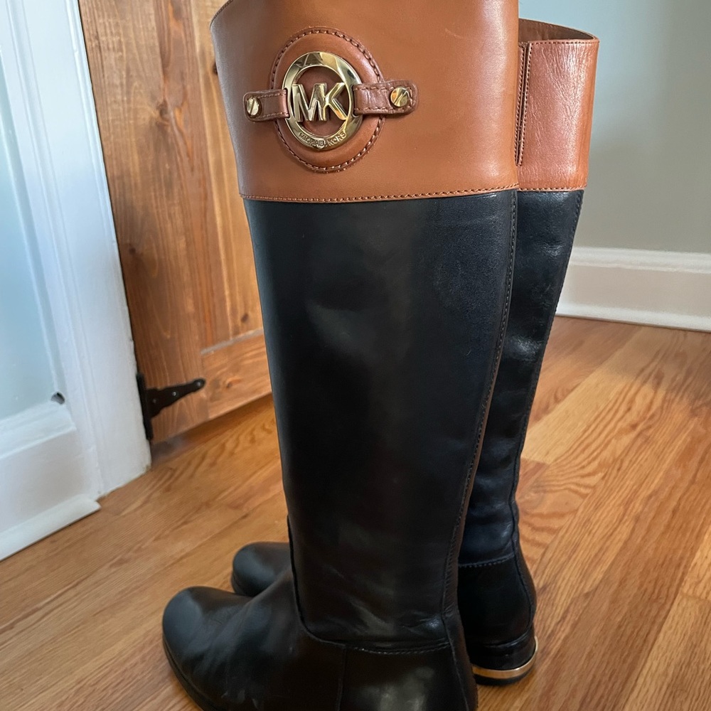 Original Michael Kors Black and Brown Leather Riding Boots, size 8